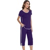 image:imageWiWi Pajamas for Women Soft Knit Capri Pants Pajama Sets Summer Pjs Sleepwear Comfy Lounge Set Viscose from Bamboo SXXLDdark Purple