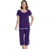 image:imageWiWi Pajamas for Women Soft Knit Capri Pants Pajama Sets Summer Pjs Sleepwear Comfy Lounge Set Viscose from Bamboo SXXLDdark Purple