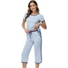 image:imageWiWi Pajamas for Women Soft Knit Capri Pants Pajama Sets Summer Pjs Sleepwear Comfy Lounge Set Viscose from Bamboo SXXLDlight Dlue