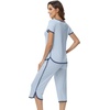 image:imageWiWi Pajamas for Women Soft Knit Capri Pants Pajama Sets Summer Pjs Sleepwear Comfy Lounge Set Viscose from Bamboo SXXLDlight Dlue