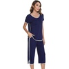 image:imageWiWi Pajamas for Women Soft Knit Capri Pants Pajama Sets Summer Pjs Sleepwear Comfy Lounge Set Viscose from Bamboo SXXLDnavy