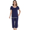 image:imageWiWi Pajamas for Women Soft Knit Capri Pants Pajama Sets Summer Pjs Sleepwear Comfy Lounge Set Viscose from Bamboo SXXLDnavy