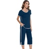image:imageWiWi Pajamas for Women Soft Knit Capri Pants Pajama Sets Summer Pjs Sleepwear Comfy Lounge Set Viscose from Bamboo SXXLDpeacock Dlue