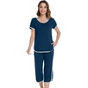 image:imageWiWi Pajamas for Women Soft Knit Capri Pants Pajama Sets Summer Pjs Sleepwear Comfy Lounge Set Viscose from Bamboo SXXLDpeacock Dlue