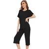 image:imageWiWi Pajamas for Women Soft Knit Capri Pants Pajama Sets Summer Pjs Sleepwear Comfy Lounge Set Viscose from Bamboo SXXLEblack