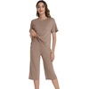 image:imageWiWi Pajamas for Women Soft Knit Capri Pants Pajama Sets Summer Pjs Sleepwear Comfy Lounge Set Viscose from Bamboo SXXLEcamel