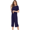 image:imageWiWi Pajamas for Women Soft Knit Capri Pants Pajama Sets Summer Pjs Sleepwear Comfy Lounge Set Viscose from Bamboo SXXLEnavy