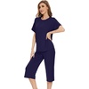image:imageWiWi Pajamas for Women Soft Knit Capri Pants Pajama Sets Summer Pjs Sleepwear Comfy Lounge Set Viscose from Bamboo SXXLEnavy