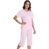 image:imageWiWi Pajamas for Women Soft Knit Capri Pants Pajama Sets Summer Pjs Sleepwear Comfy Lounge Set Viscose from Bamboo SXXLEpink