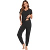 image:imageWiWi Pajamas for Women Soft Pajama Sets Short Sleeve Tops with Jogger Pants Viscose from Bamboo Pjs SXXLAblack