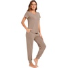 image:imageWiWi Pajamas for Women Soft Pajama Sets Short Sleeve Tops with Jogger Pants Viscose from Bamboo Pjs SXXLAcamel