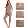 image:imageWiWi Pajamas for Women Soft Pajama Sets Short Sleeve Tops with Jogger Pants Viscose from Bamboo Pjs SXXLAcamel