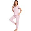 image:imageWiWi Pajamas for Women Soft Pajama Sets Short Sleeve Tops with Jogger Pants Viscose from Bamboo Pjs SXXLApink