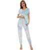 image:imageWiWi Pajamas for Women Soft Pajama Sets Short Sleeve Tops with Jogger Pants Viscose from Bamboo Pjs SXXLAtie Dye