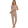 image:imageWiWi Pajamas for Women Soft Pajama Sets Short Sleeve Tops with Jogger Pants Viscose from Bamboo Pjs SXXLBcamel