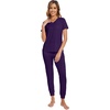 image:imageWiWi Pajamas for Women Soft Pajama Sets Short Sleeve Tops with Jogger Pants Viscose from Bamboo Pjs SXXLBdark Purple