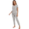 image:imageWiWi Pajamas for Women Soft Pajama Sets Short Sleeve Tops with Jogger Pants Viscose from Bamboo Pjs SXXLBlight Heather Grey