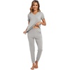 image:imageWiWi Pajamas for Women Soft Pajama Sets Short Sleeve Tops with Jogger Pants Viscose from Bamboo Pjs SXXLBlight Heather Grey