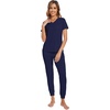 image:imageWiWi Pajamas for Women Soft Pajama Sets Short Sleeve Tops with Jogger Pants Viscose from Bamboo Pjs SXXLBnavy