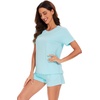 image:imageWiWi Pajamas for Women Super Soft Short Sleeve Top with Shorts Pajama Set Crewneck Summer Cooling Sleepwear Sets SXXLAaqua