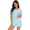 image:imageWiWi Pajamas for Women Super Soft Short Sleeve Top with Shorts Pajama Set Crewneck Summer Cooling Sleepwear Sets SXXLAaqua