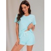 image:imageWiWi Pajamas for Women Super Soft Short Sleeve Top with Shorts Pajama Set Crewneck Summer Cooling Sleepwear Sets SXXLAaqua