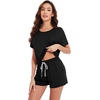 image:imageWiWi Pajamas for Women Super Soft Short Sleeve Top with Shorts Pajama Set Crewneck Summer Cooling Sleepwear Sets SXXLAblack