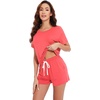 image:imageWiWi Pajamas for Women Super Soft Short Sleeve Top with Shorts Pajama Set Crewneck Summer Cooling Sleepwear Sets SXXLAcoral