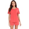 image:imageWiWi Pajamas for Women Super Soft Short Sleeve Top with Shorts Pajama Set Crewneck Summer Cooling Sleepwear Sets SXXLAcoral