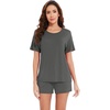 image:imageWiWi Pajamas for Women Super Soft Short Sleeve Top with Shorts Pajama Set Crewneck Summer Cooling Sleepwear Sets SXXLAiron Grey