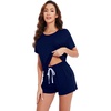 image:imageWiWi Pajamas for Women Super Soft Short Sleeve Top with Shorts Pajama Set Crewneck Summer Cooling Sleepwear Sets SXXLAnavy