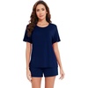 image:imageWiWi Pajamas for Women Super Soft Short Sleeve Top with Shorts Pajama Set Crewneck Summer Cooling Sleepwear Sets SXXLAnavy