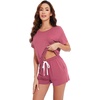 image:imageWiWi Pajamas for Women Super Soft Short Sleeve Top with Shorts Pajama Set Crewneck Summer Cooling Sleepwear Sets SXXLApale Violet Red
