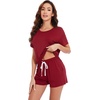 image:imageWiWi Pajamas for Women Super Soft Short Sleeve Top with Shorts Pajama Set Crewneck Summer Cooling Sleepwear Sets SXXLAwine Red
