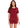 image:imageWiWi Pajamas for Women Super Soft Short Sleeve Top with Shorts Pajama Set Crewneck Summer Cooling Sleepwear Sets SXXLAwine Red