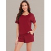 image:imageWiWi Pajamas for Women Super Soft Short Sleeve Top with Shorts Pajama Set Crewneck Summer Cooling Sleepwear Sets SXXLAwine Red