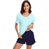 image:imageWiWi Pajamas for Women Super Soft Short Sleeve Top with Shorts Pajama Set Crewneck Summer Cooling Sleepwear Sets SXXLBaqua