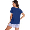 image:imageWiWi Pajamas for Women Super Soft Short Sleeve Top with Shorts Pajama Set Crewneck Summer Cooling Sleepwear Sets SXXLBblue Depth
