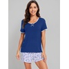 image:imageWiWi Pajamas for Women Super Soft Short Sleeve Top with Shorts Pajama Set Crewneck Summer Cooling Sleepwear Sets SXXLBblue Depth