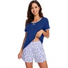 image:imageWiWi Pajamas for Women Super Soft Short Sleeve Top with Shorts Pajama Set Crewneck Summer Cooling Sleepwear Sets SXXLBblue Depth
