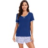 image:imageWiWi Pajamas for Women Super Soft Short Sleeve Top with Shorts Pajama Set Crewneck Summer Cooling Sleepwear Sets SXXLBblue Depth