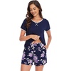 image:imageWiWi Pajamas for Women Super Soft Short Sleeve Top with Shorts Pajama Set Crewneck Summer Cooling Sleepwear Sets SXXLBdark NavyPurple Floral