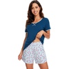 image:imageWiWi Pajamas for Women Super Soft Short Sleeve Top with Shorts Pajama Set Crewneck Summer Cooling Sleepwear Sets SXXLBink Blue
