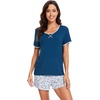 image:imageWiWi Pajamas for Women Super Soft Short Sleeve Top with Shorts Pajama Set Crewneck Summer Cooling Sleepwear Sets SXXLBink Blue
