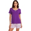 image:imageWiWi Pajamas for Women Super Soft Short Sleeve Top with Shorts Pajama Set Crewneck Summer Cooling Sleepwear Sets SXXLBpurple