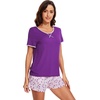 image:imageWiWi Pajamas for Women Super Soft Short Sleeve Top with Shorts Pajama Set Crewneck Summer Cooling Sleepwear Sets SXXLBpurple