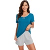 image:imageWiWi Pajamas for Women Super Soft Short Sleeve Top with Shorts Pajama Set Crewneck Summer Cooling Sleepwear Sets SXXLBteal Blue