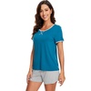 image:imageWiWi Pajamas for Women Super Soft Short Sleeve Top with Shorts Pajama Set Crewneck Summer Cooling Sleepwear Sets SXXLBteal Blue