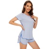 image:imageWiWi Pajamas for Women Super Soft Short Sleeve Top with Shorts Pajama Set Crewneck Summer Cooling Sleepwear Sets SXXLCblue Stripe
