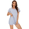 image:imageWiWi Pajamas for Women Super Soft Short Sleeve Top with Shorts Pajama Set Crewneck Summer Cooling Sleepwear Sets SXXLCblue Stripe